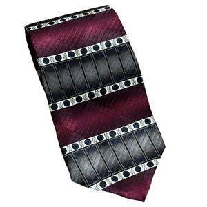 Facets Vintage Geometric Silk Tie. Maroon, Black , Grey and Tan EUC